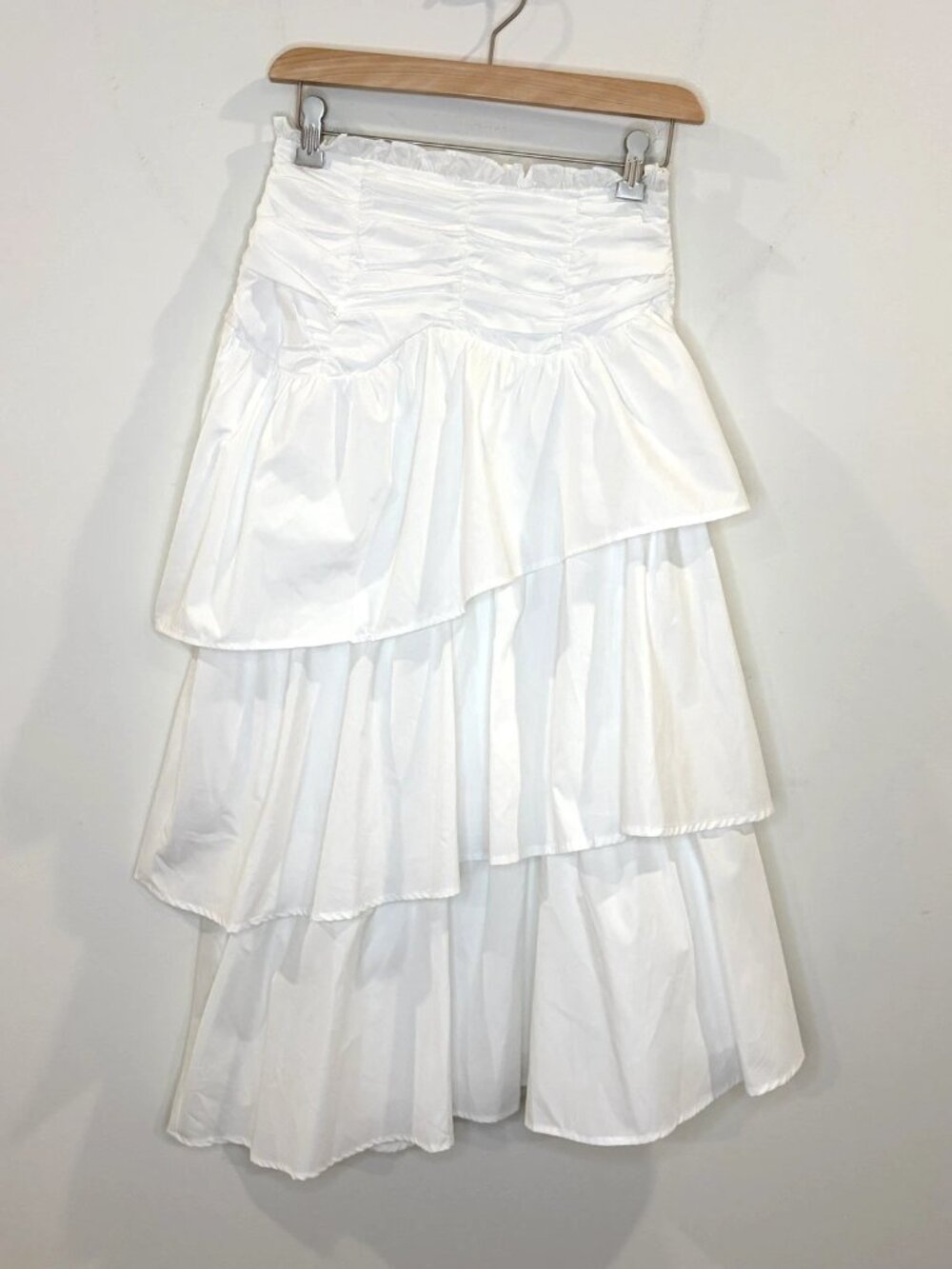 Sofie the Label Maxi Skirt Sz S White Ruffle Asymmetric Boho Prairie Cottagecore
